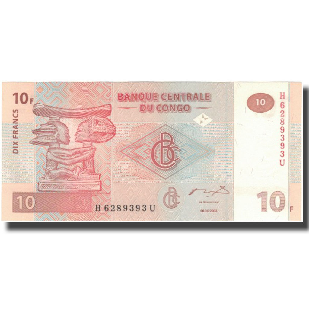 Billete, 10 Francs, República Democrática de Congo, 2003-06-30, KM:93a, UNC