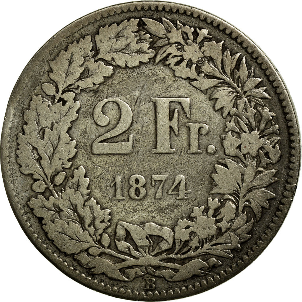 Coin, Switzerland, 2 Francs, 1874, Bern, , Silver, KM:21