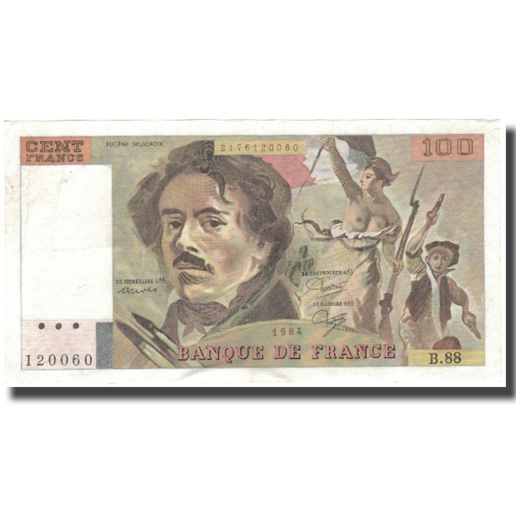 France, 100 Francs, Delacroix, 1984, EF(40-45), Fayette:69.8b, KM:154b