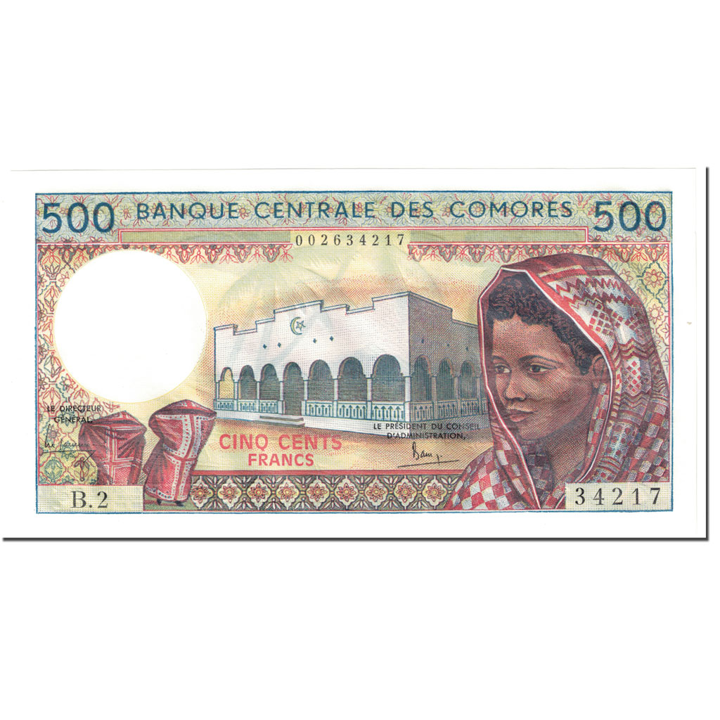Banknote, Comoros, 500 Francs, 1986, Undated (1986), KM:10a, UNC(65-70)