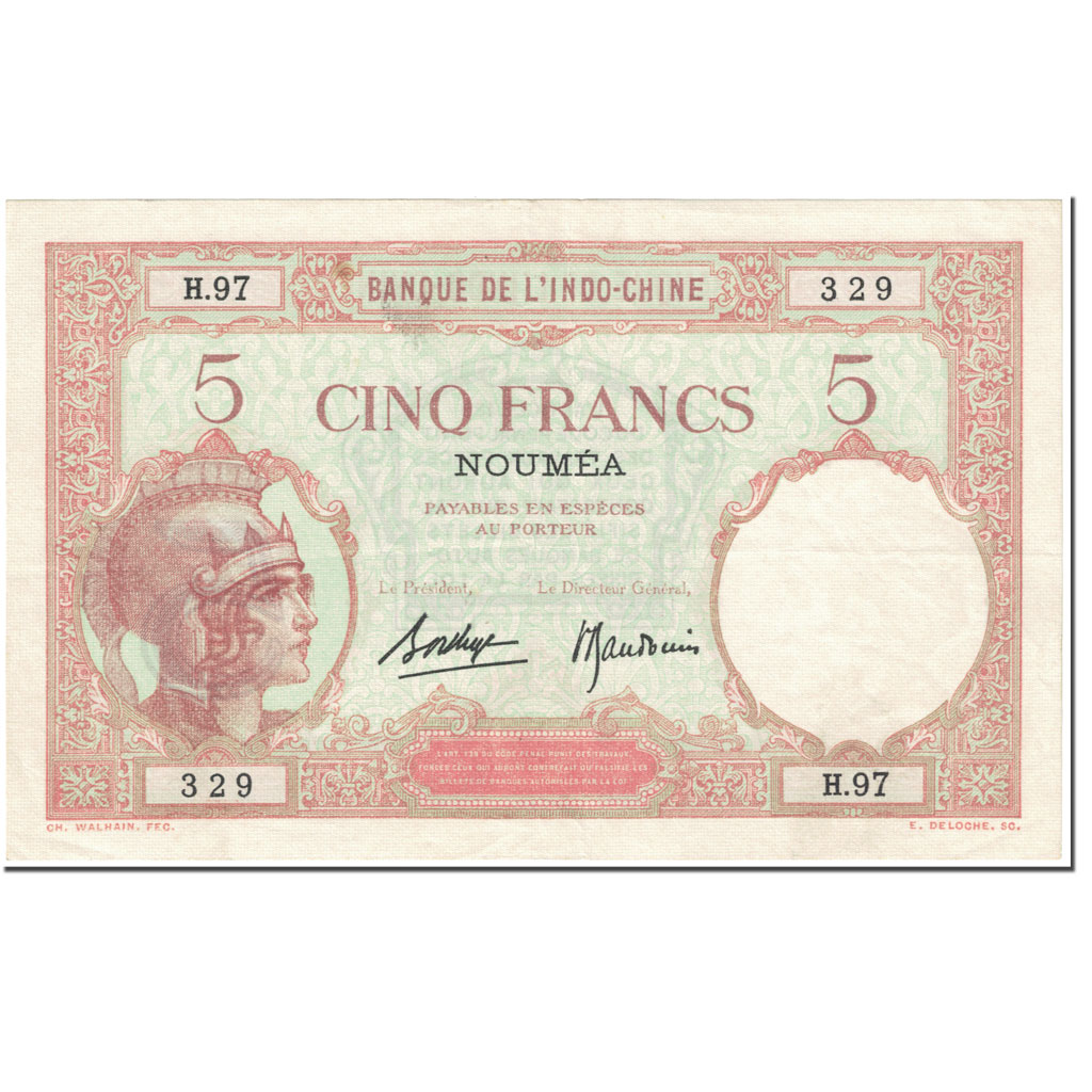Banknote, New Caledonia, 5 Francs, 1926, Undated (1926), KM:36b, AU