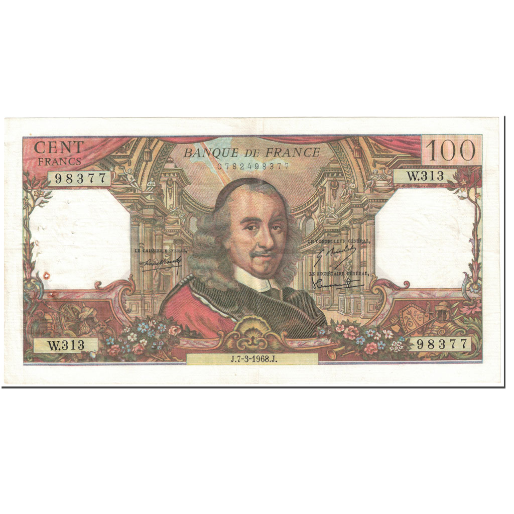 France, 100 Francs, Corneille, 1968, 1968-03-07, VF(30-35), Fayette:65.21