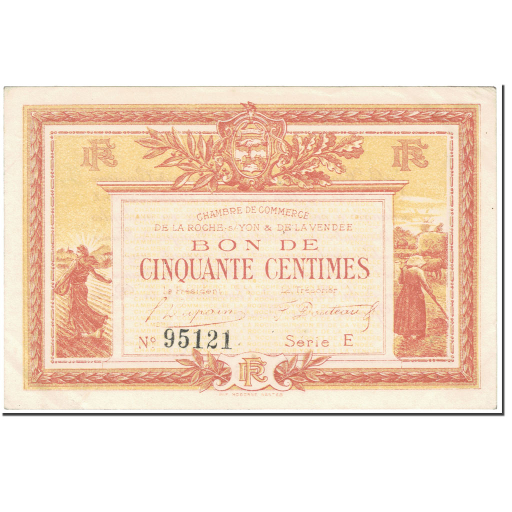 France, La Roche-sur-Yon, 50 Centimes, 1915, AU(55-58), Pirot:65-1