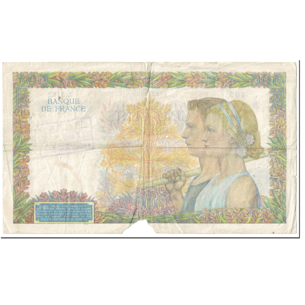 France, 500 Francs, La Paix, 1940, 1940-12-05, ANNULÉ, VG(8-10), Fayette:32.18