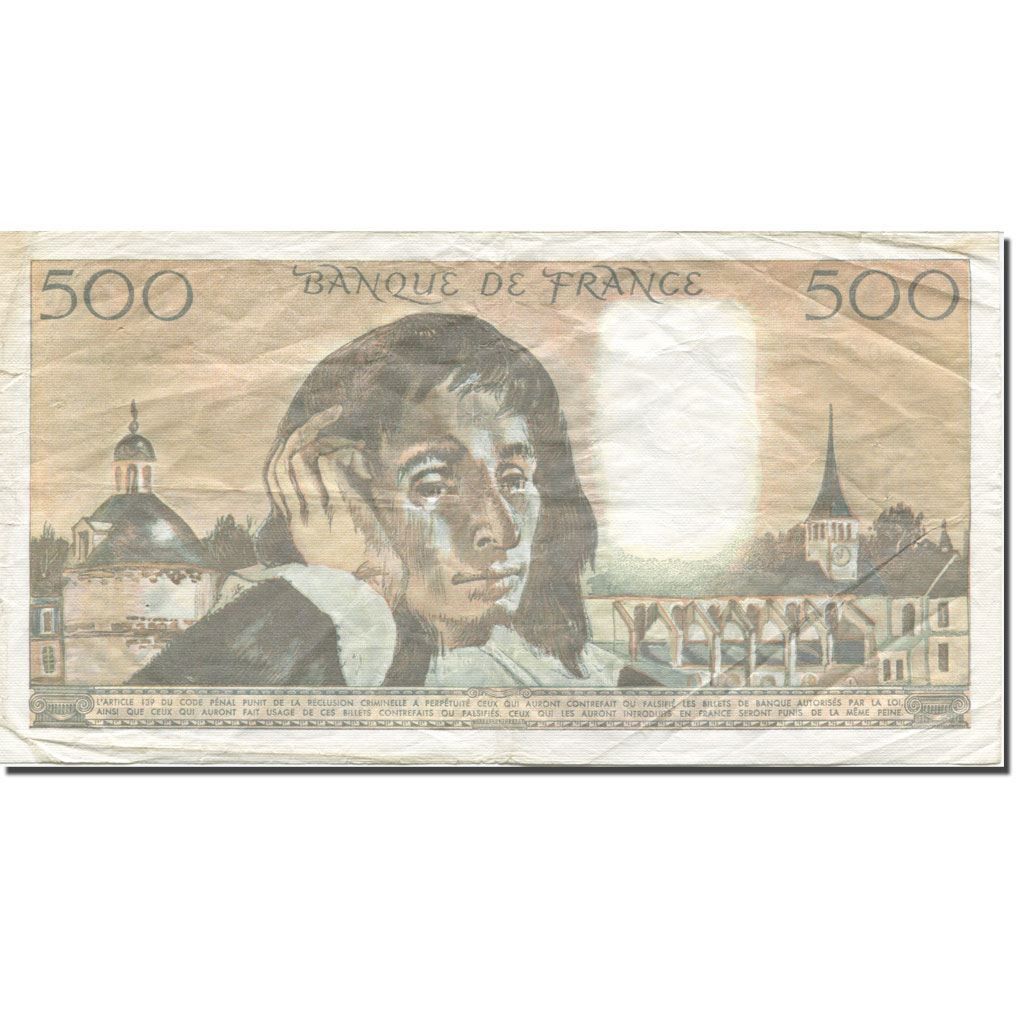 France, 500 Francs, Pascal, 1982, 1982-01-07, VF(20-25), Fayette:71.26, KM:156e