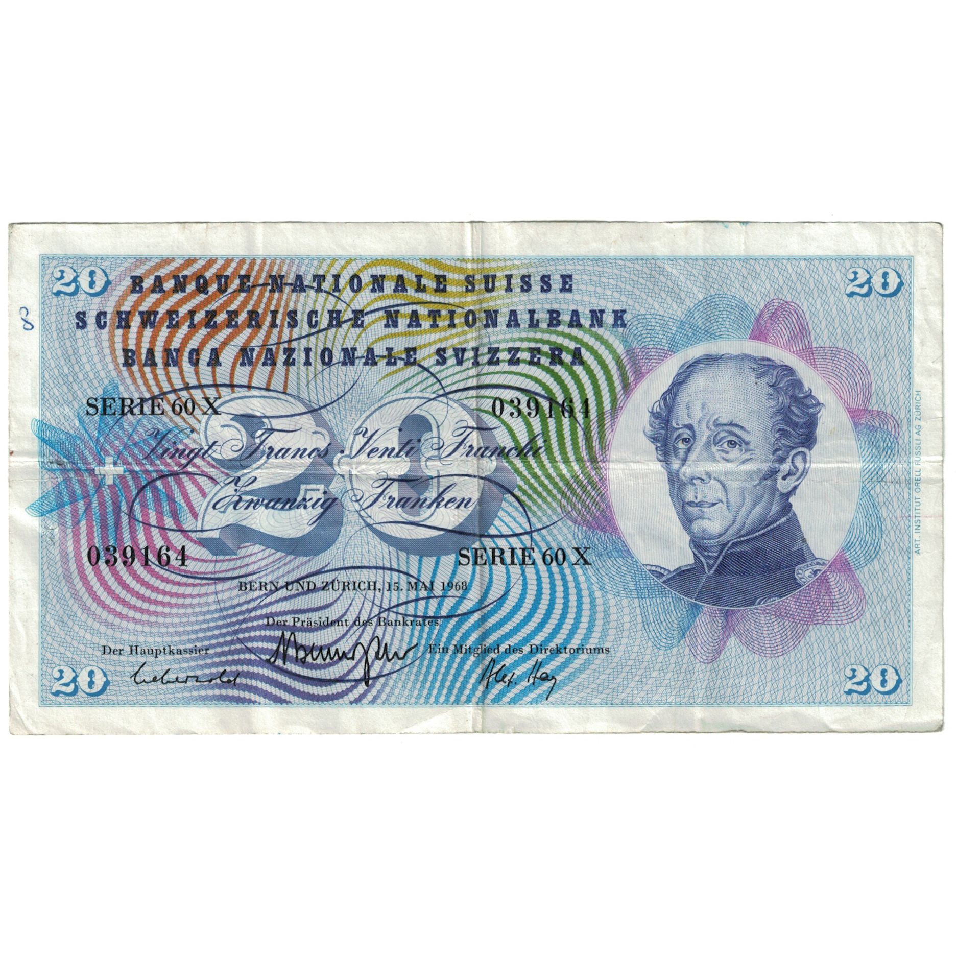 Banknote, Switzerland, 20 Franken, 1968, 1968-05-15, KM:46p, VF(20-25)