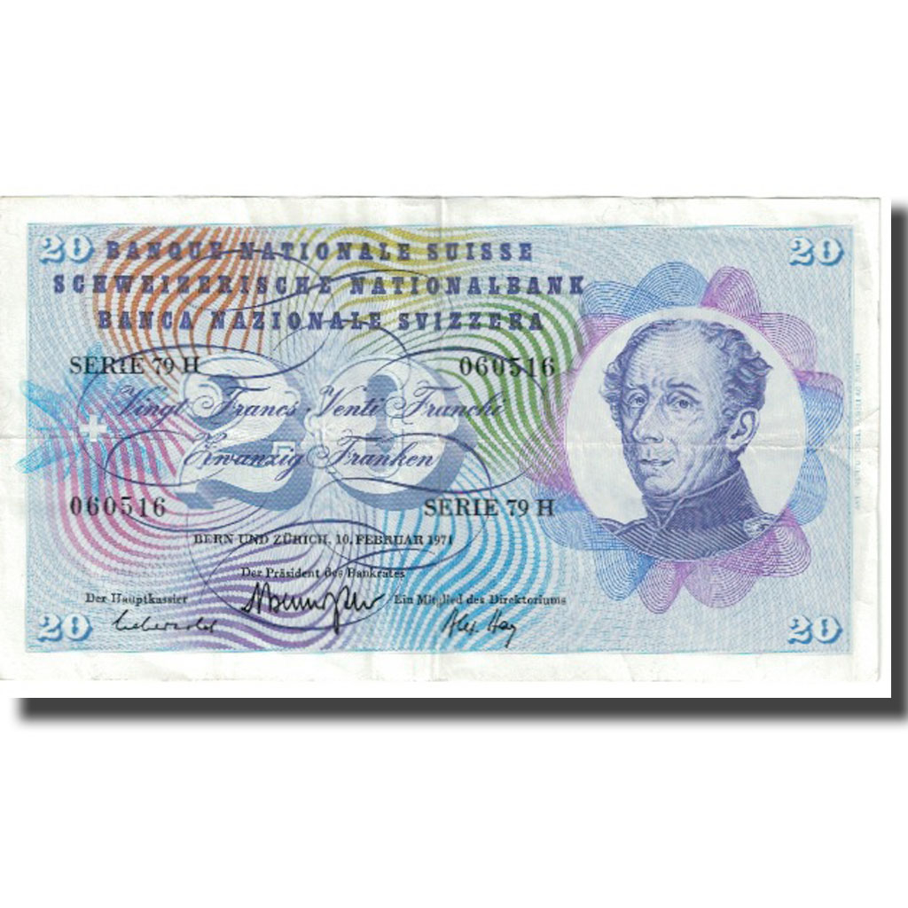 Banknote, Switzerland, 20 Franken, 1971, 1971-02-10, KM:46r, AU(55-58)