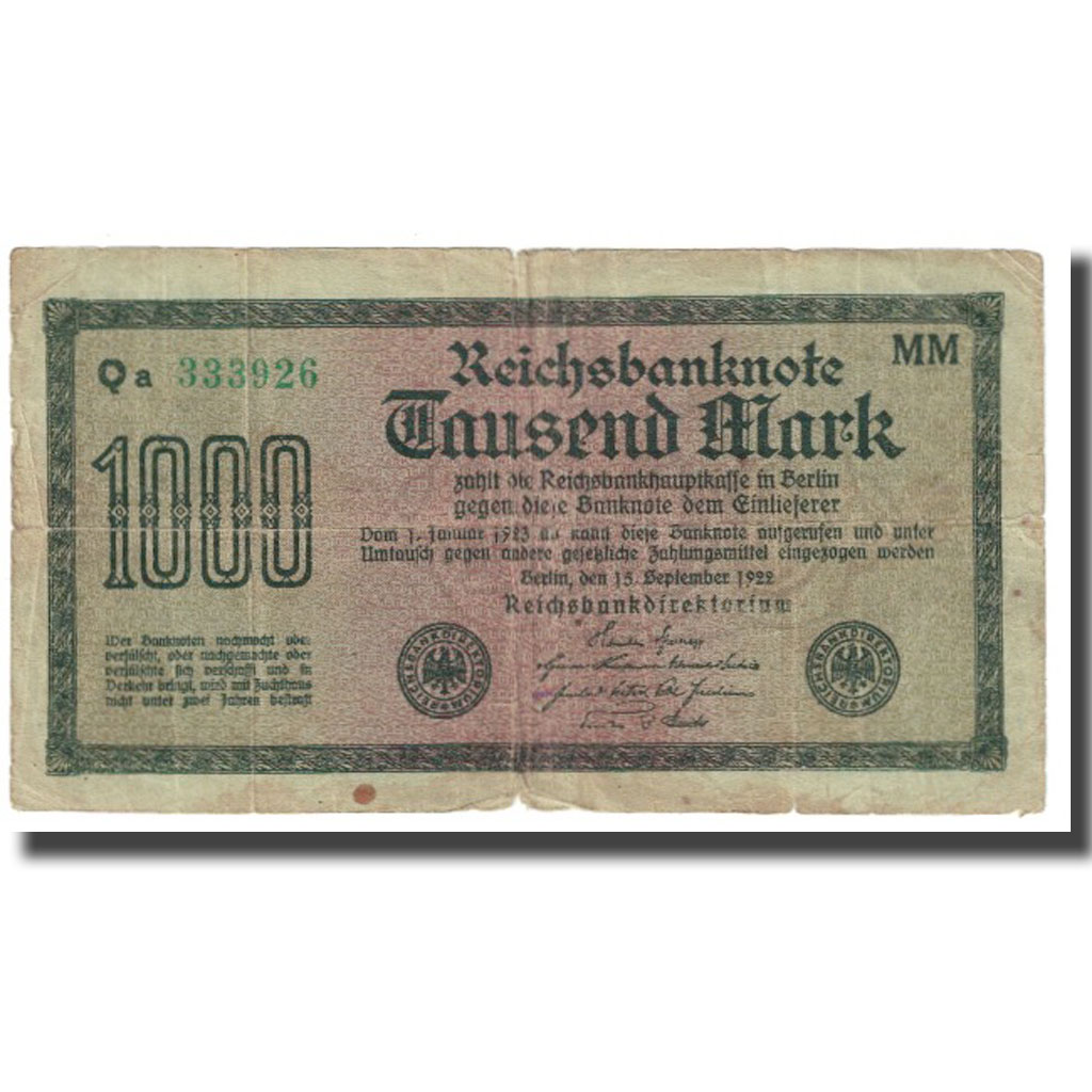 Billete, 1000 Mark, 1922, Alemania, 1922-09-15, KM:76d, BC