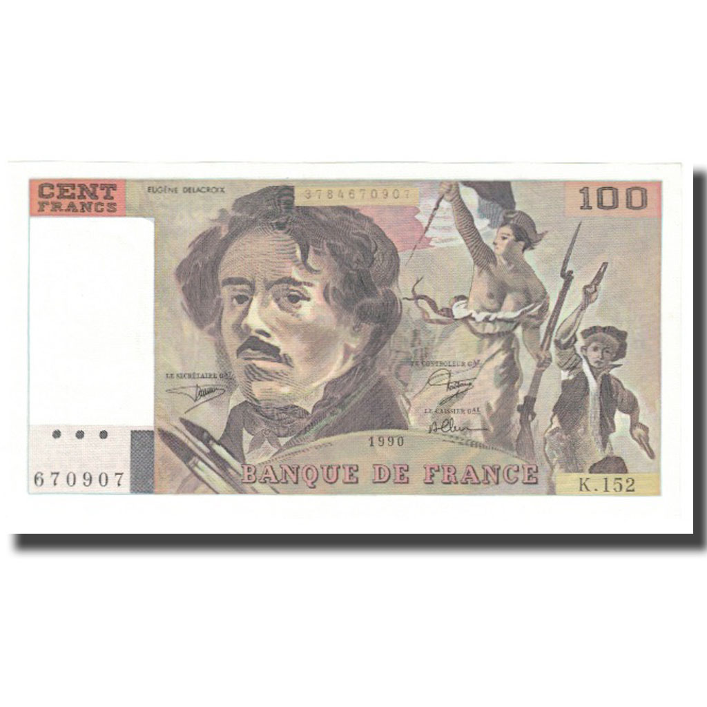 France, 100 Francs, Delacroix, 1990, BRUNEEL BONNARDIN CHARRIAU, UNC(65-70)