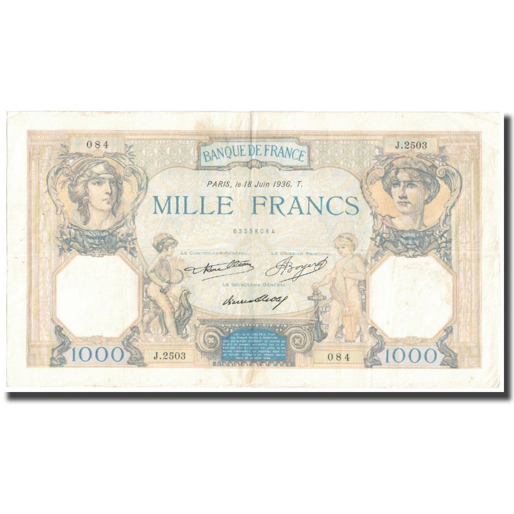 France, 1000 Francs, Cérès et Mercure, 1936, P. Rousseau and R. Favre-Gilly