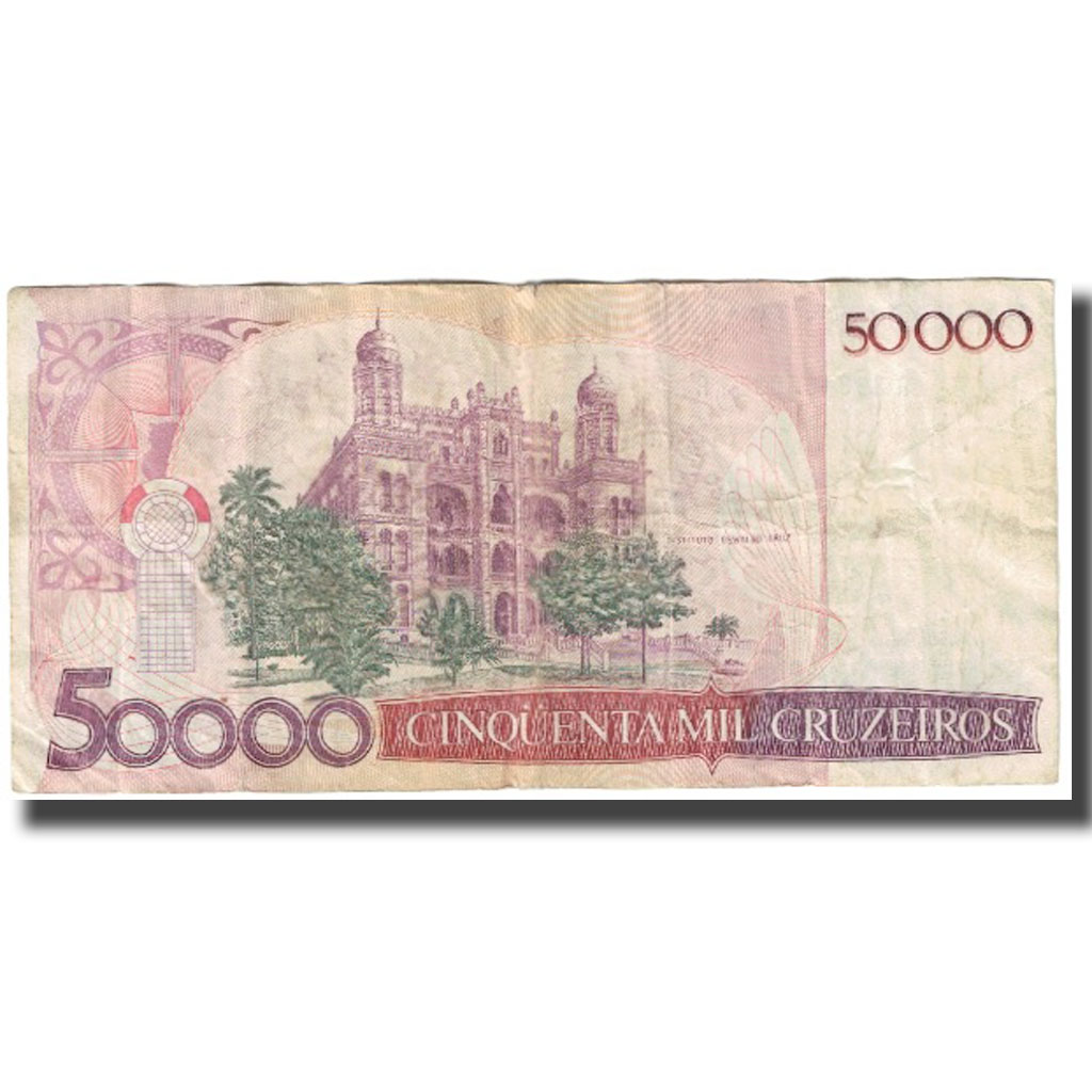 Banknote, Brazil, 50 Cruzados on 50,000 Cruzeiros, KM:207, VF(20-25)