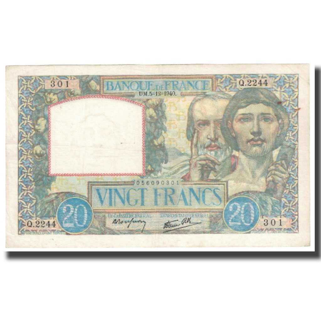 France, 20 Francs, Science et Travail, 1940, 1940-12-05, AU(55-58)