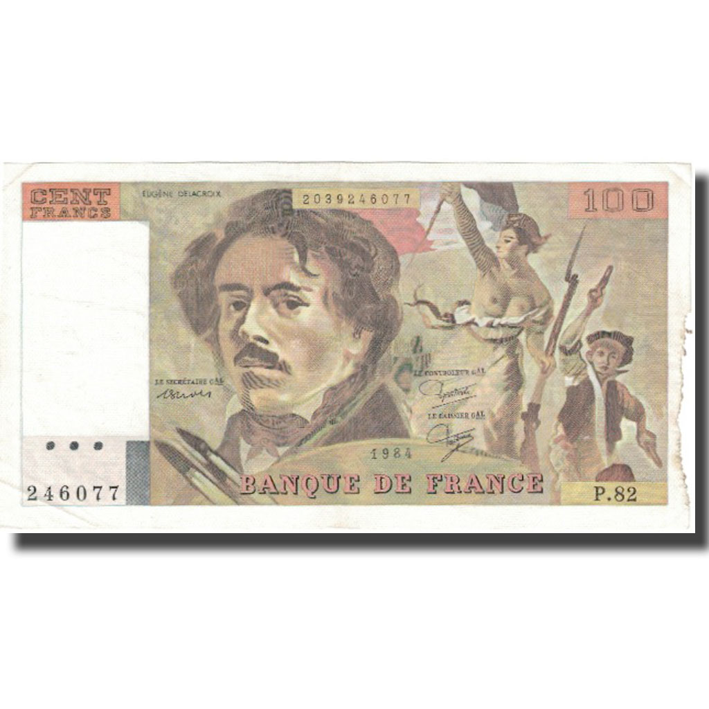 Francia, 100 Francs, Delacroix, 1984, BC, Fayette:69.08a, KM:154b