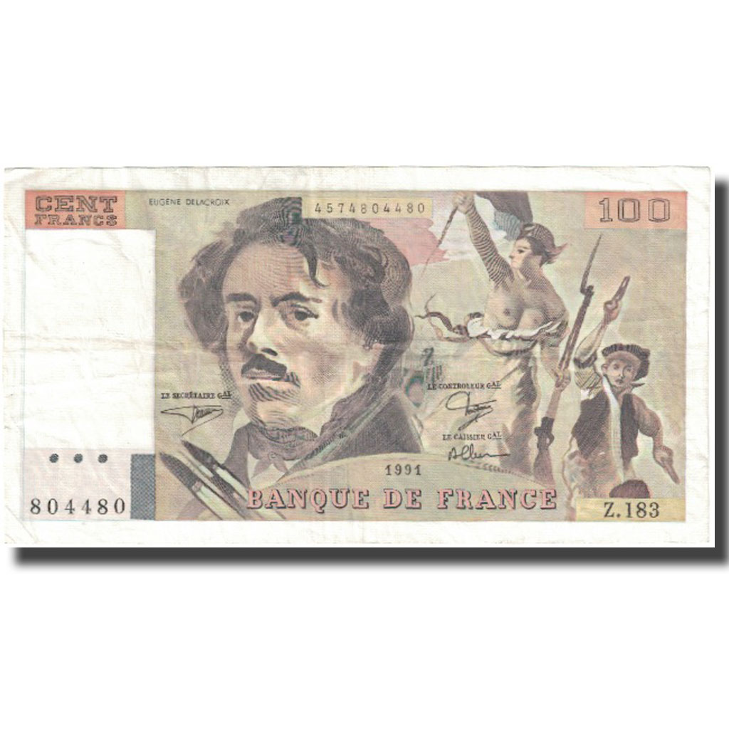 Francia, 100 Francs, Delacroix, 1991, BC+, Fayette:69.bis.3.b2, KM:154e