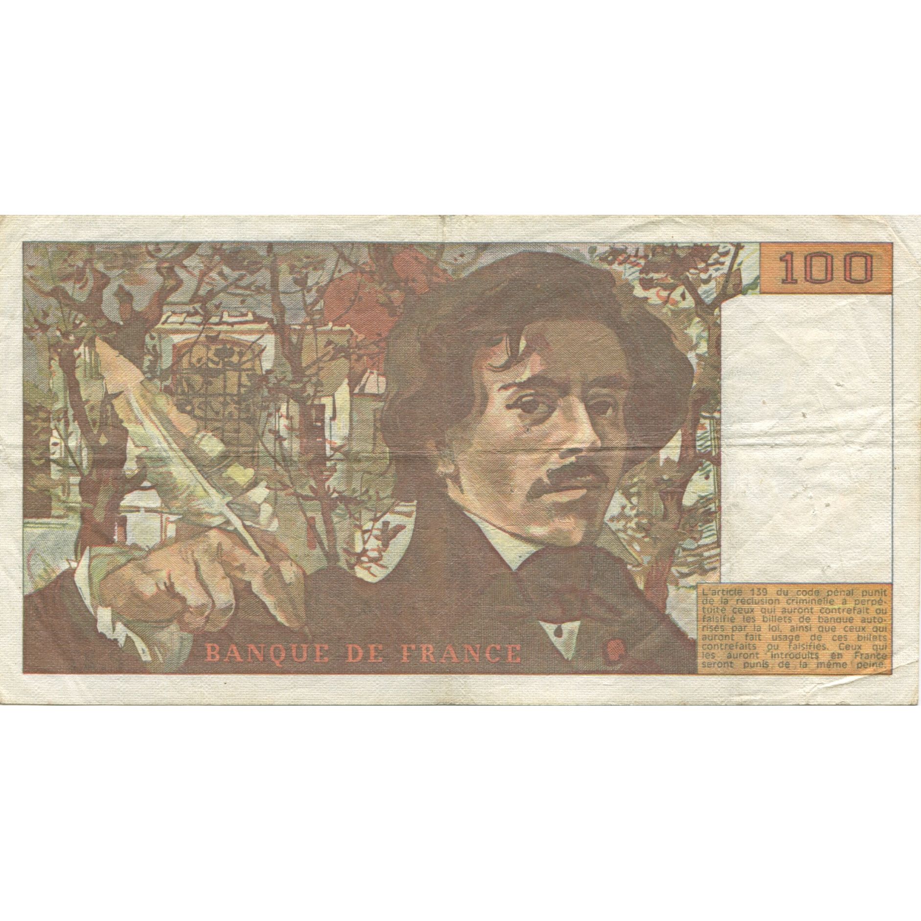 Francia, 100 Francs, Delacroix, 1980, MBC, Fayette:69.4a, KM:154b