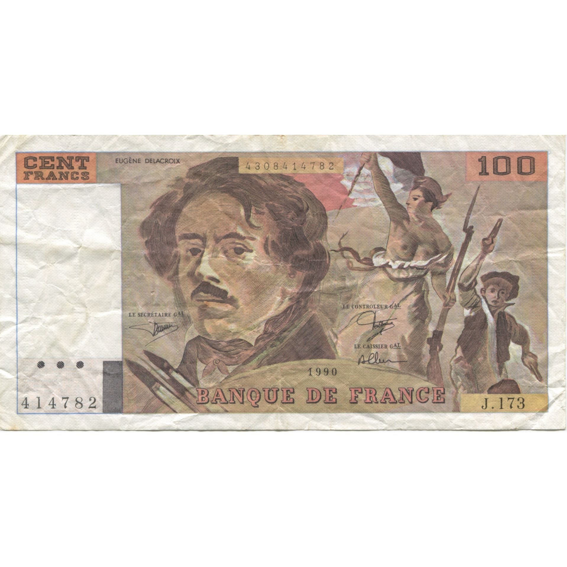 Francia, 100 Francs, Delacroix, 1990, BC, Fayette:69bis.2c, KM:154e