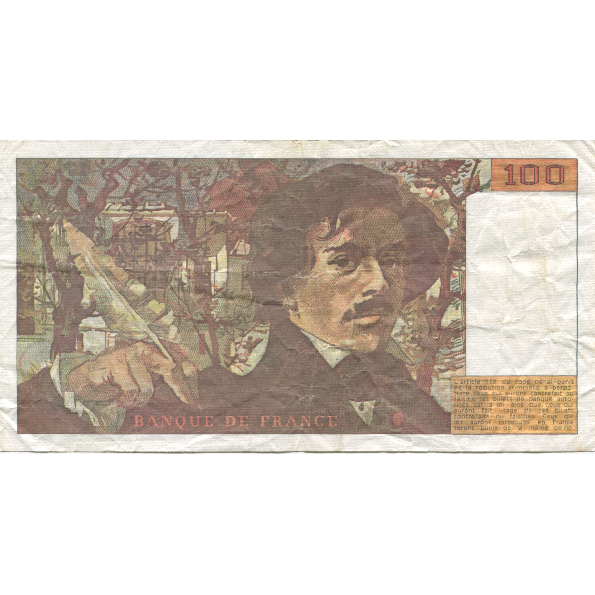 Francia, 100 Francs, Delacroix, 1990, BC, Fayette:69bis.2c, KM:154e
