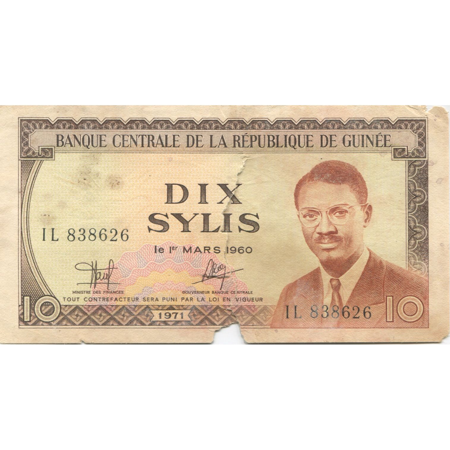 Billete, 10 Sylis, 1960, Guinea, 1960-03-01, KM:16, BC