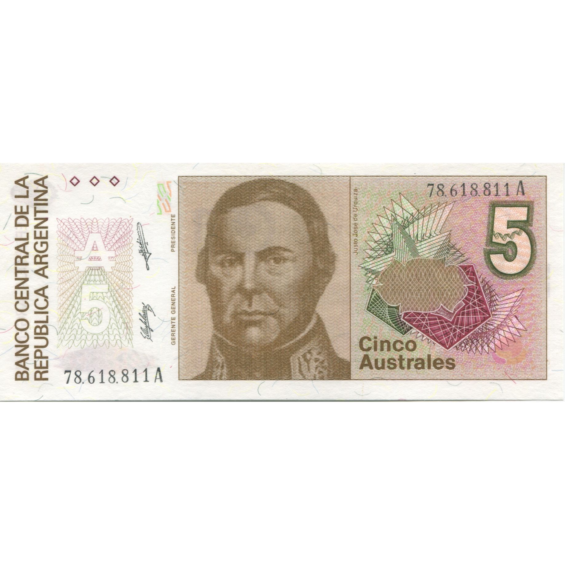 Billete, 5 Australes, Undated (1985-90), Argentina, KM:324b, UNC