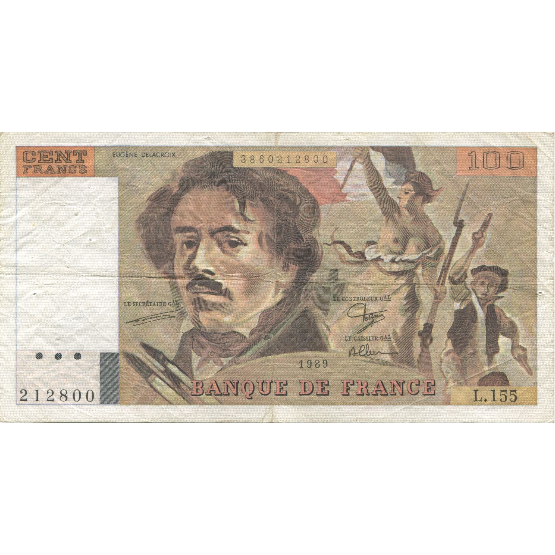 Francia, 100 Francs, Delacroix, 1989, BC, Fayette:69.13a, KM:154d