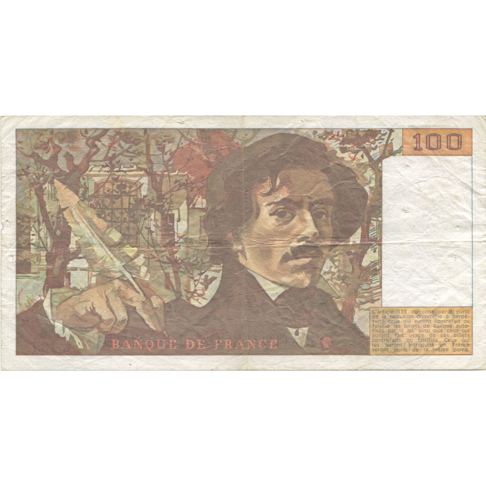 Francia, 100 Francs, Delacroix, 1989, BC, Fayette:69.13a, KM:154d