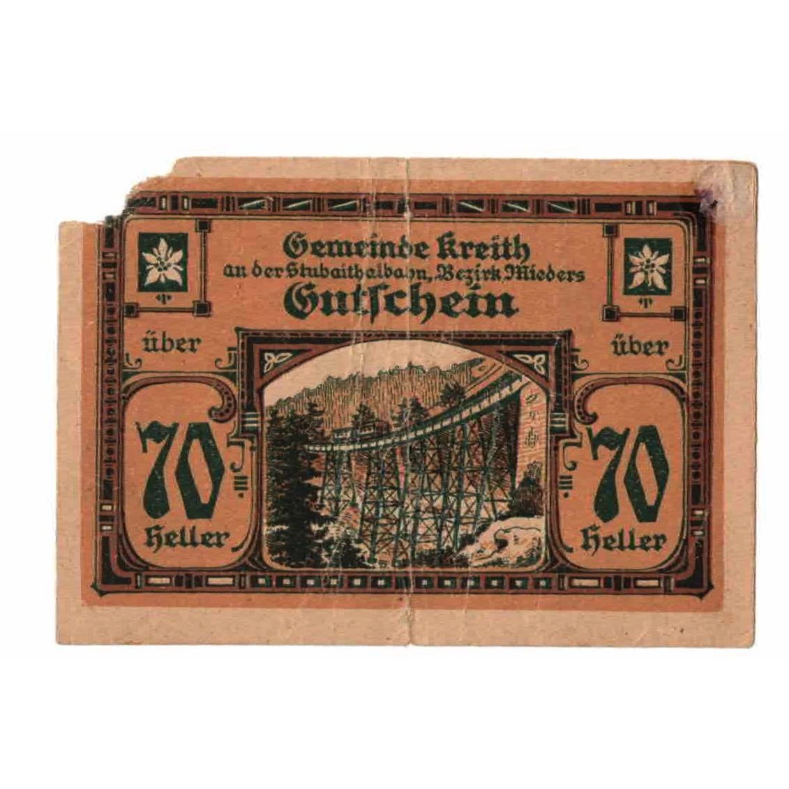 Billete, Austria, Kreith, 70 Heller, pont, 1920, 1920-12-31, RC, Mehl:FS 471a