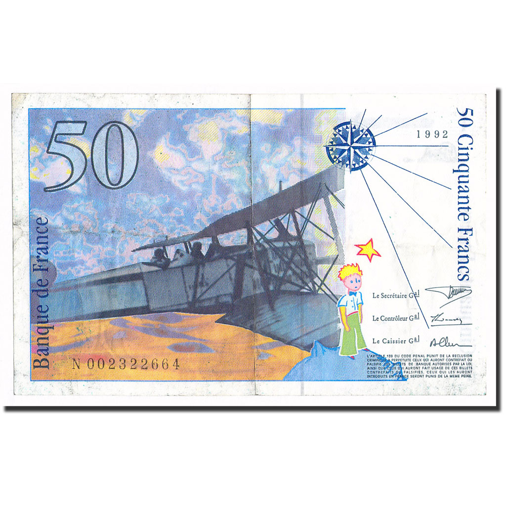 France, 50 Francs, St Exupéry, 1992, EF(40-45), KM:157a