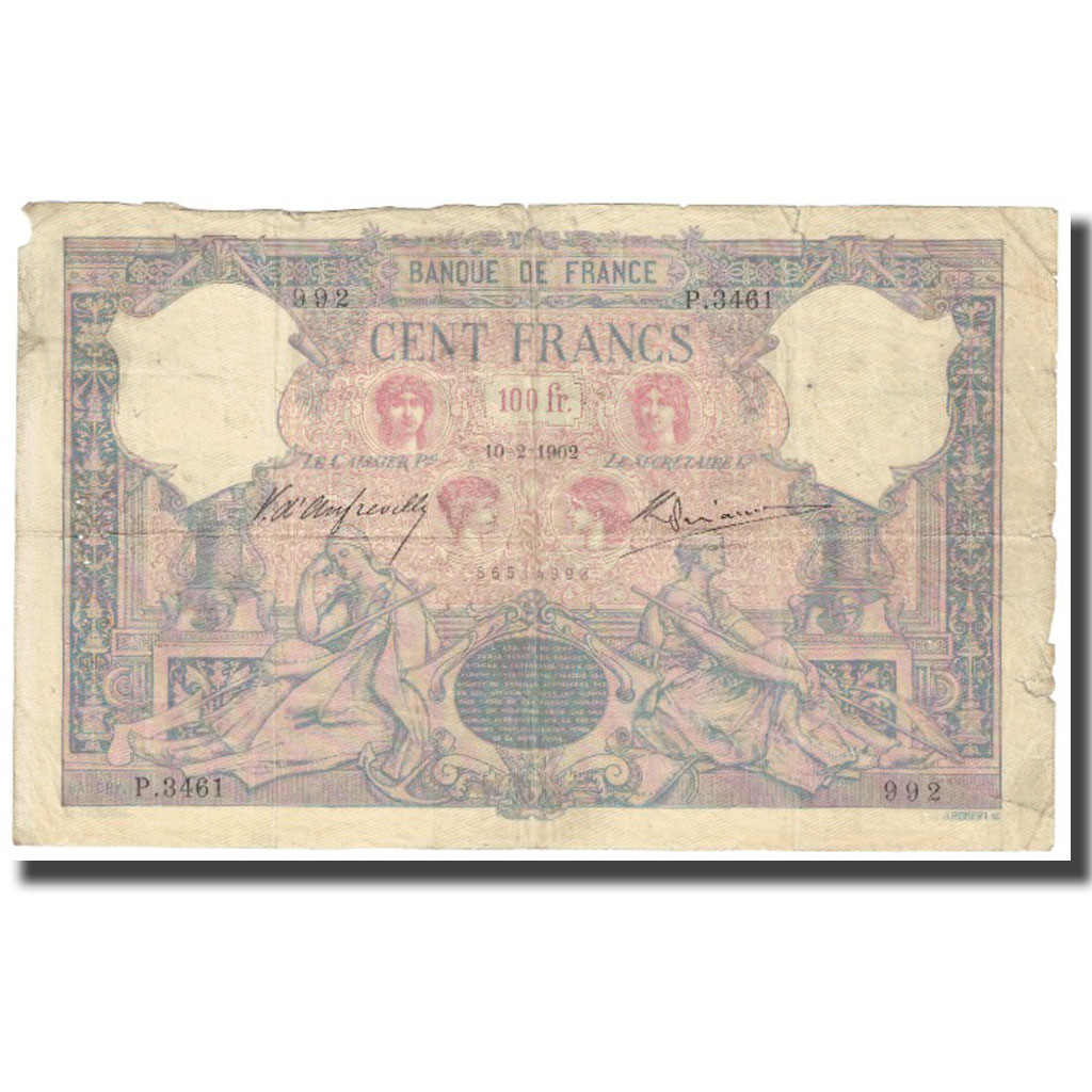 France, 100 Francs, Bleu et Rose, 1902, 1902.2.10, VF(20-25), Fayette:21.16