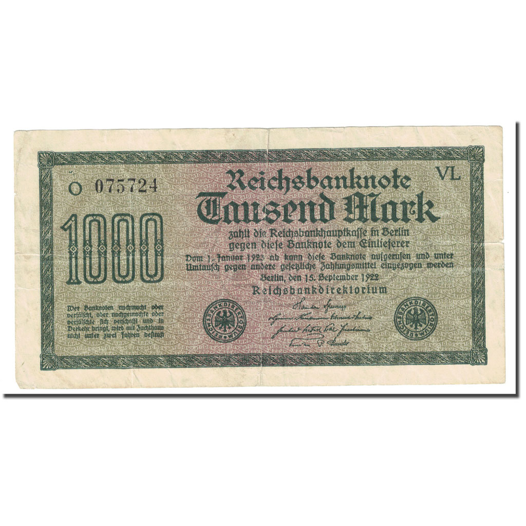 Billete, 1000 Mark, 1922, Alemania, 1922-09-15, KM:76g, BC