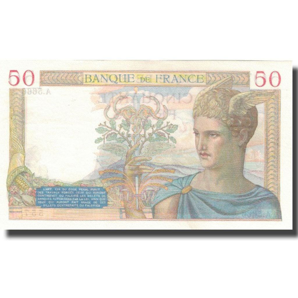 France, 50 Francs, Cérès, 1937, 1937-02-11, UNC(60-62), Fayette:17.34, KM:81