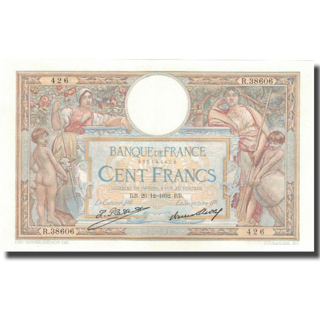 France, 100 Francs, Luc Olivier Merson, 1932, 1932-12-29, UNC(63)