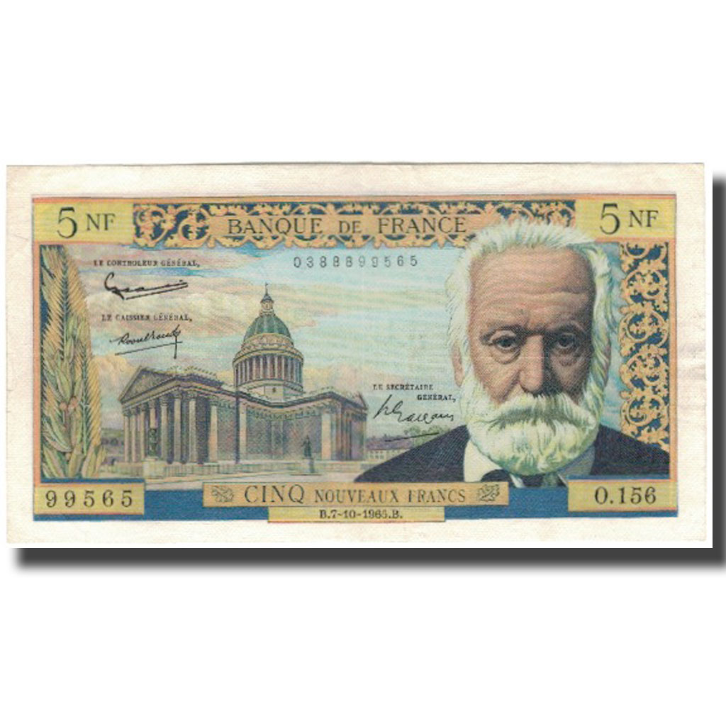 France, 5 Nouveaux Francs, Victor Hugo, 1965, 1965-10-07, AU(50-53)