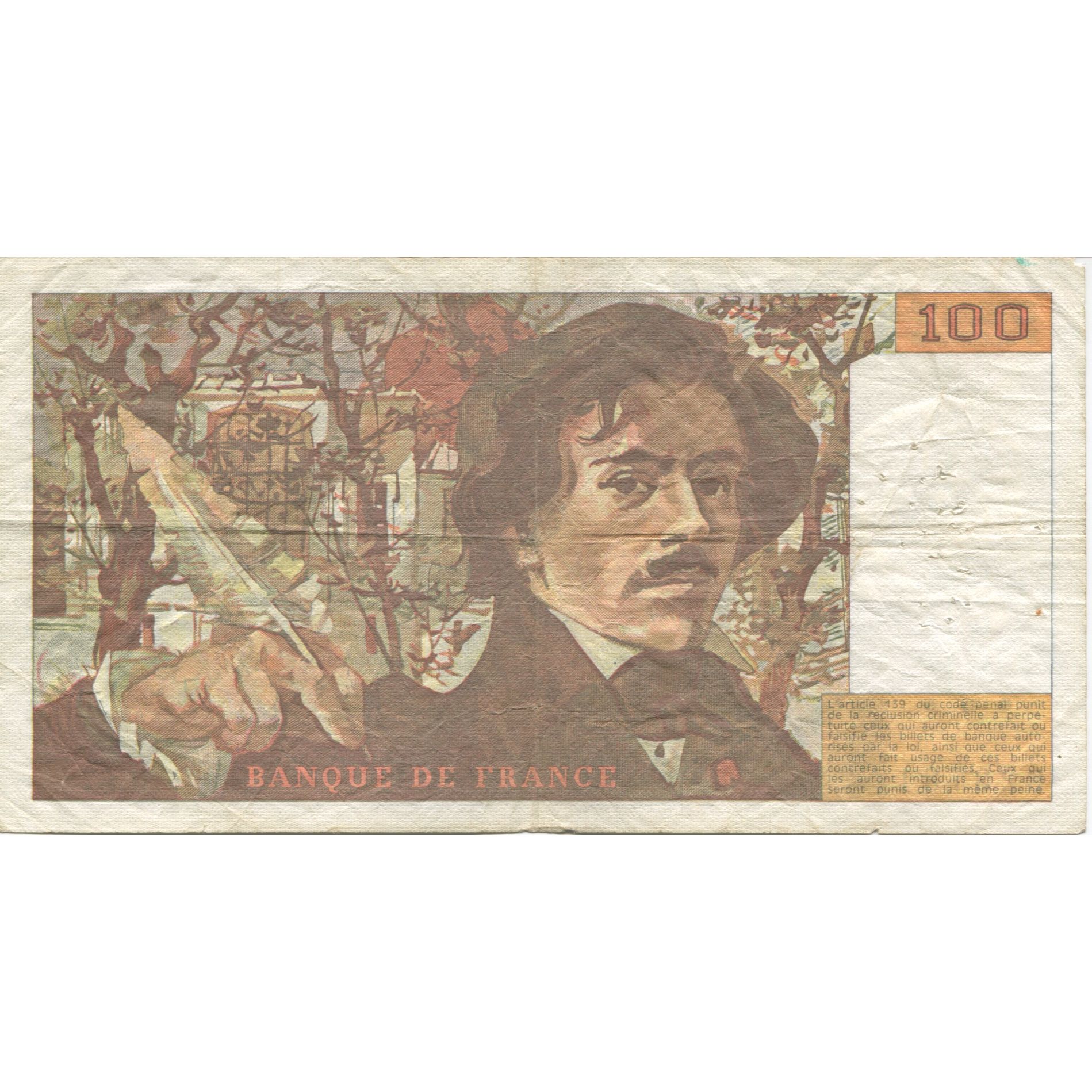 Francia, 100 Francs, Delacroix, 1984, BC+, Fayette:69.08a, KM:154b