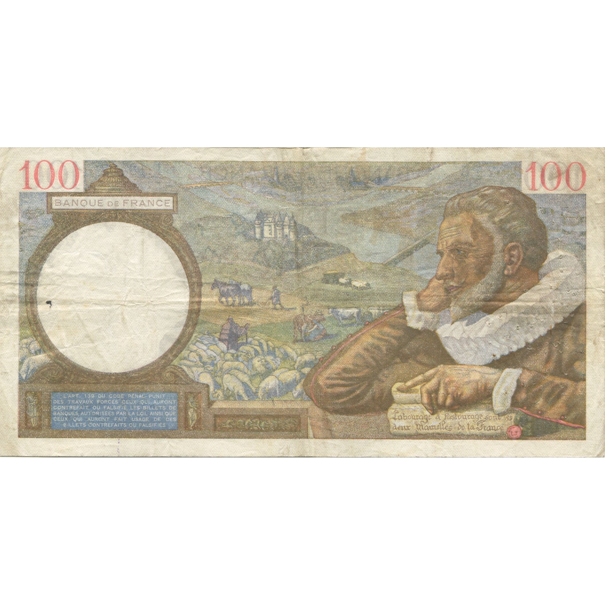 France, 100 Francs, Sully, 1940, 1940-08-01, VF(30-35), Fayette:26.34, KM:94