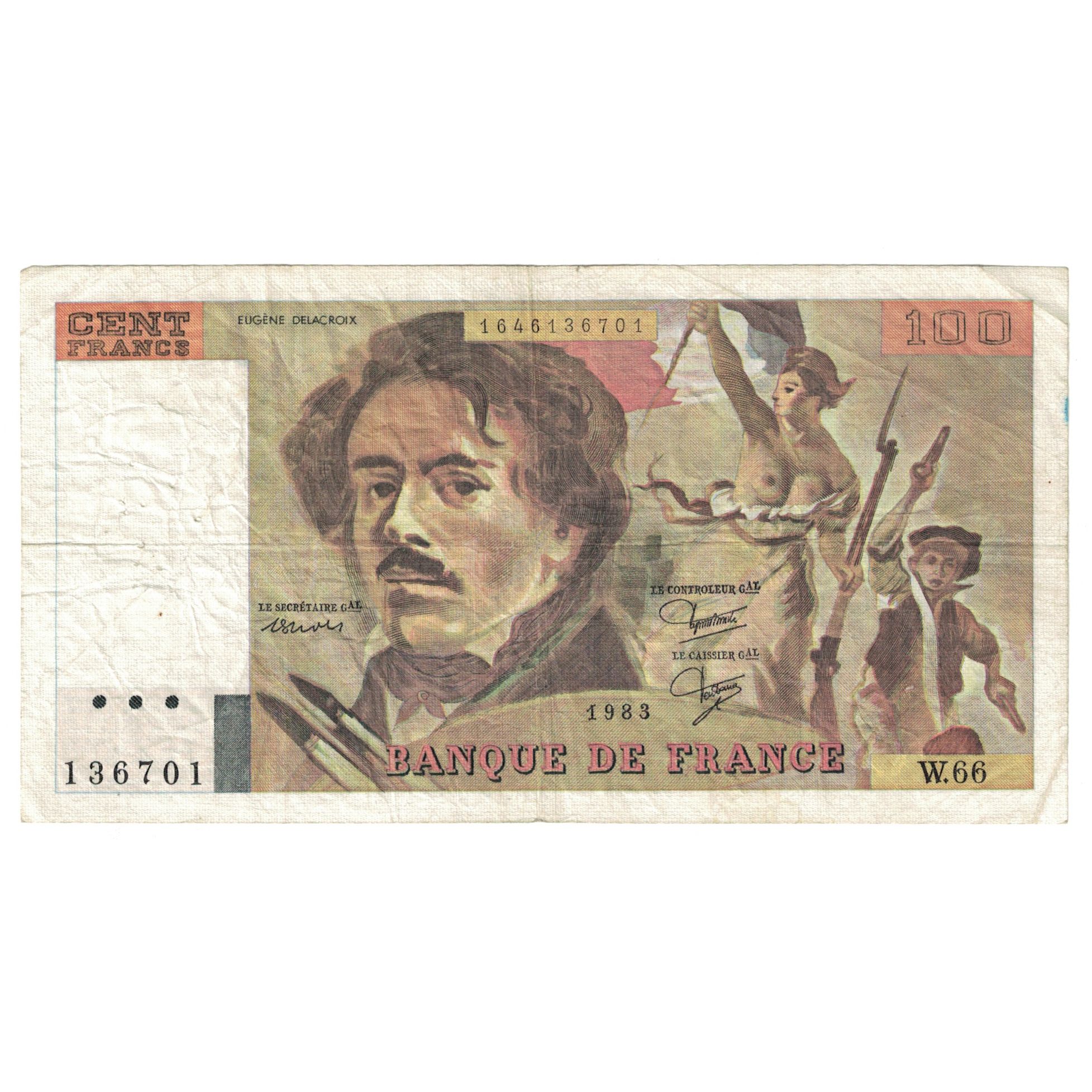 Francia, 100 Francs, Delacroix, 1983, BC, Fayette:69.07, KM:154b