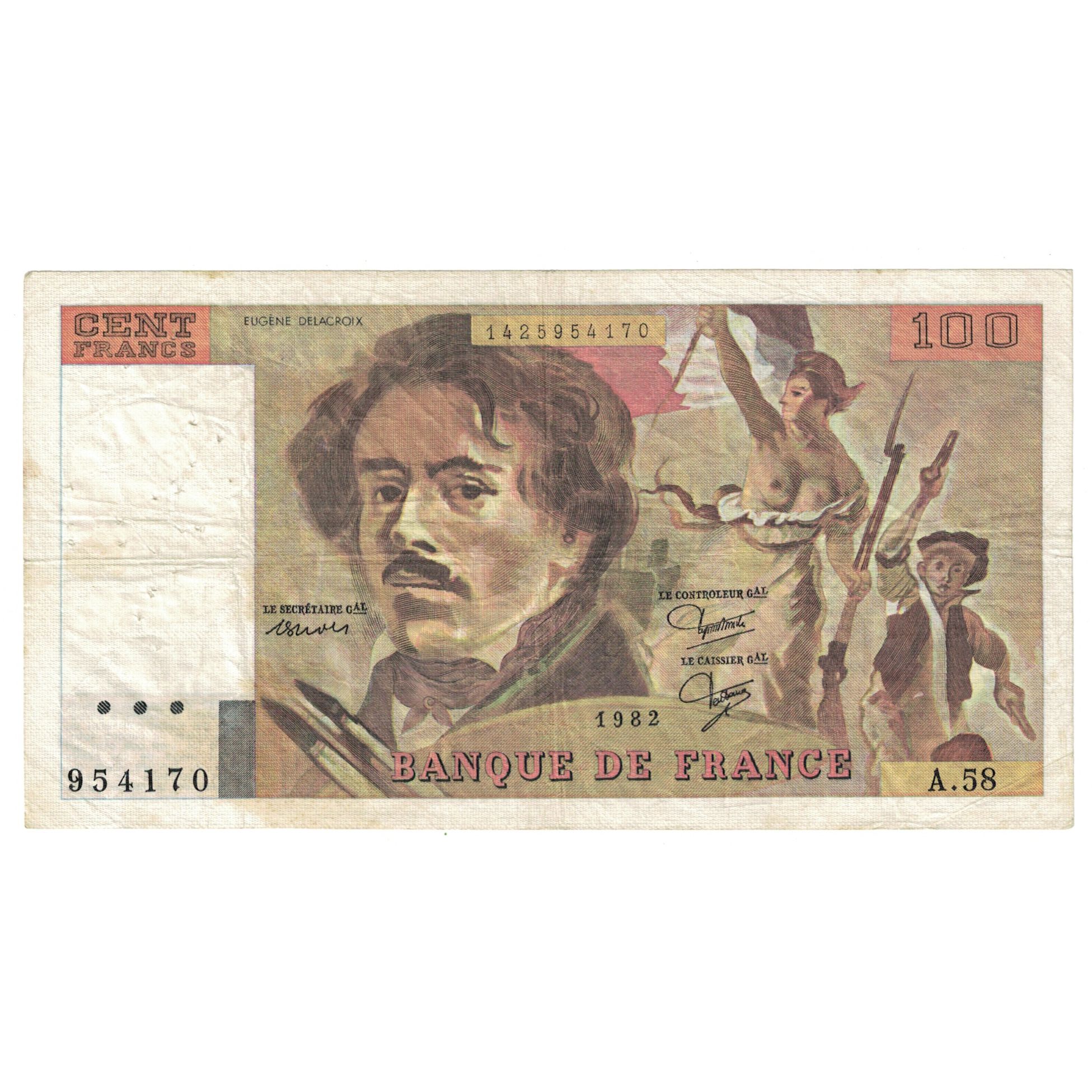 Francia, 100 Francs, Delacroix, 1982, BC, Fayette:69.06, KM:154b