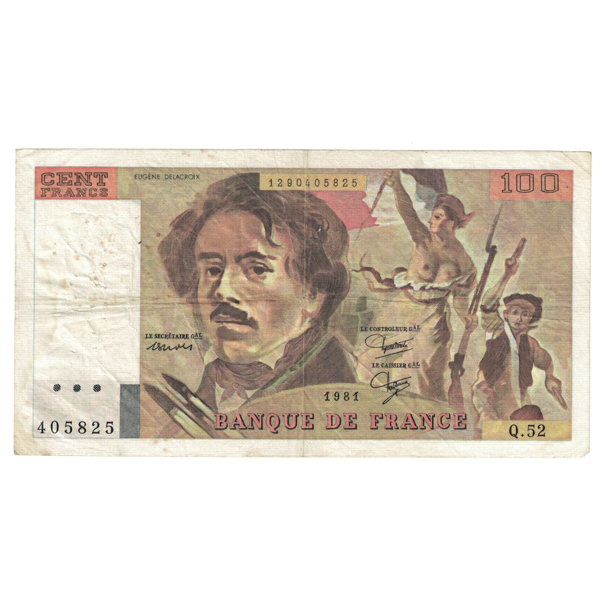 Francia, 100 Francs, Delacroix, 1981, 1981, BC, Fayette:69.05, KM:154b
