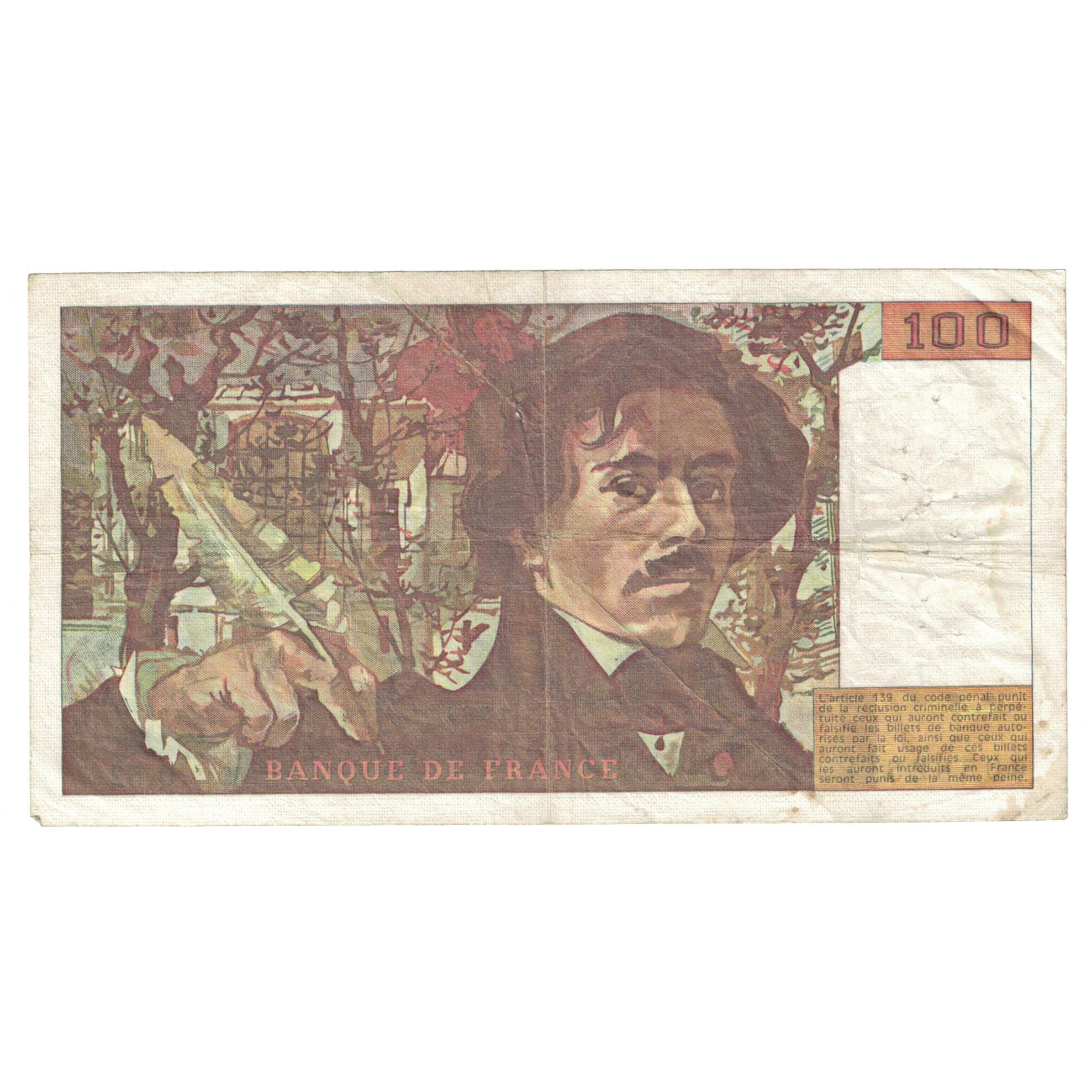 Francia, 100 Francs, Delacroix, 1981, 1981, BC, Fayette:69.05, KM:154b