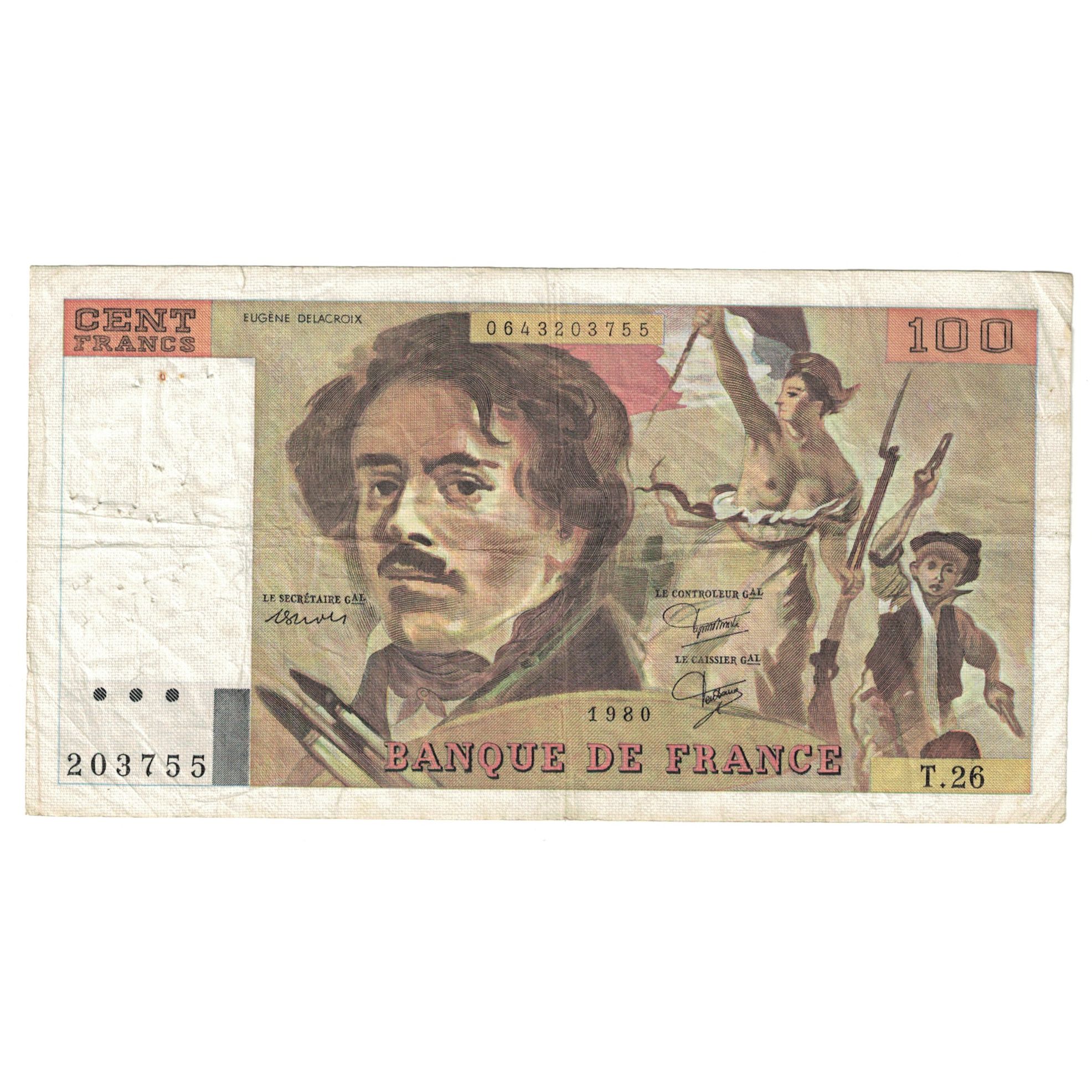 Francia, 100 Francs, Delacroix, 1980, 1980, BC, Fayette:69.04a, KM:154b