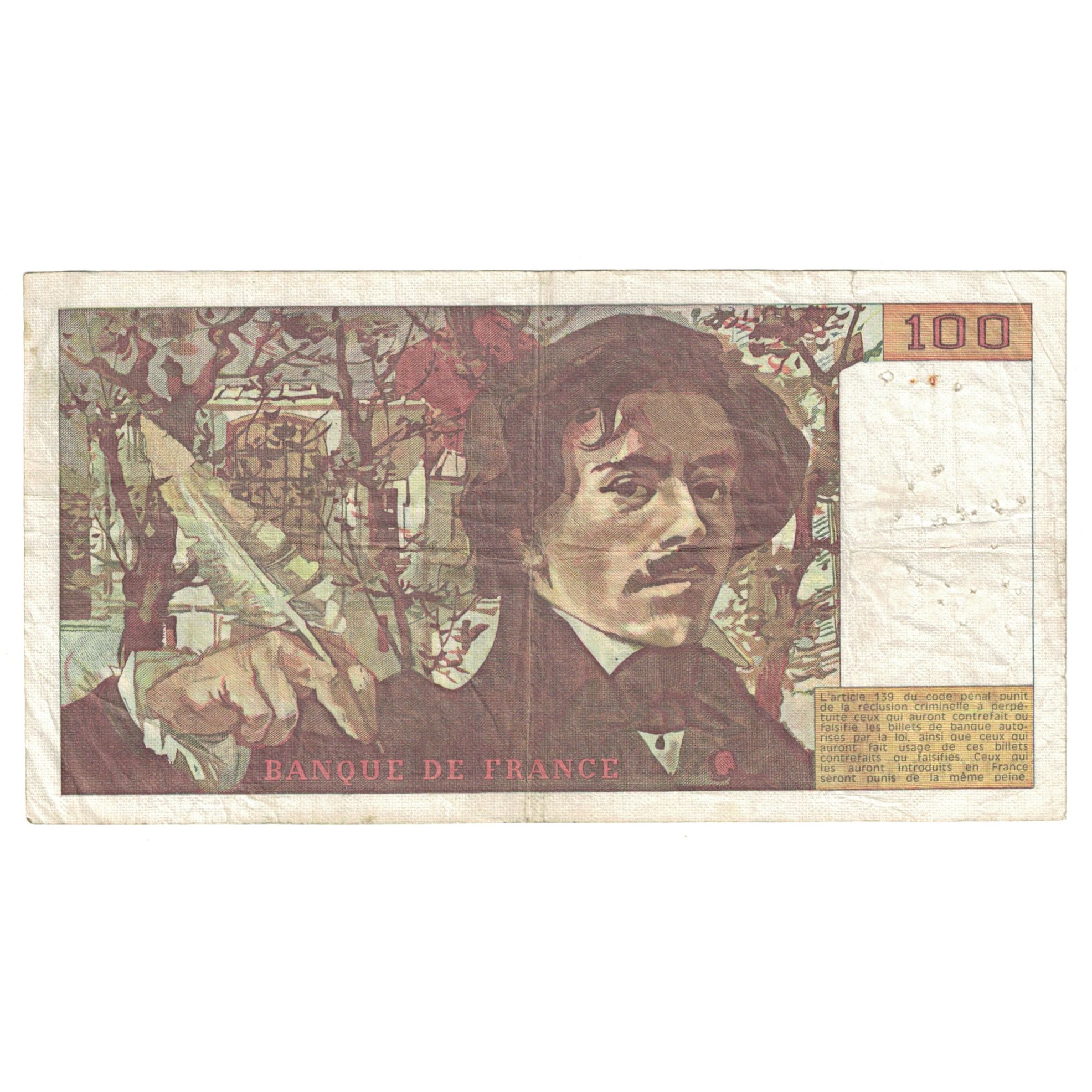 Francia, 100 Francs, Delacroix, 1980, 1980, BC, Fayette:69.04a, KM:154b