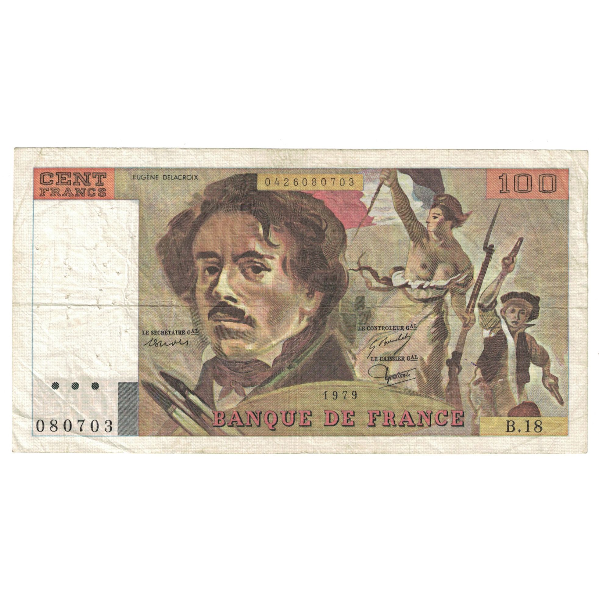 Francia, 100 Francs, Delacroix, 1979, BC+, Fayette:69.02C, KM:154a