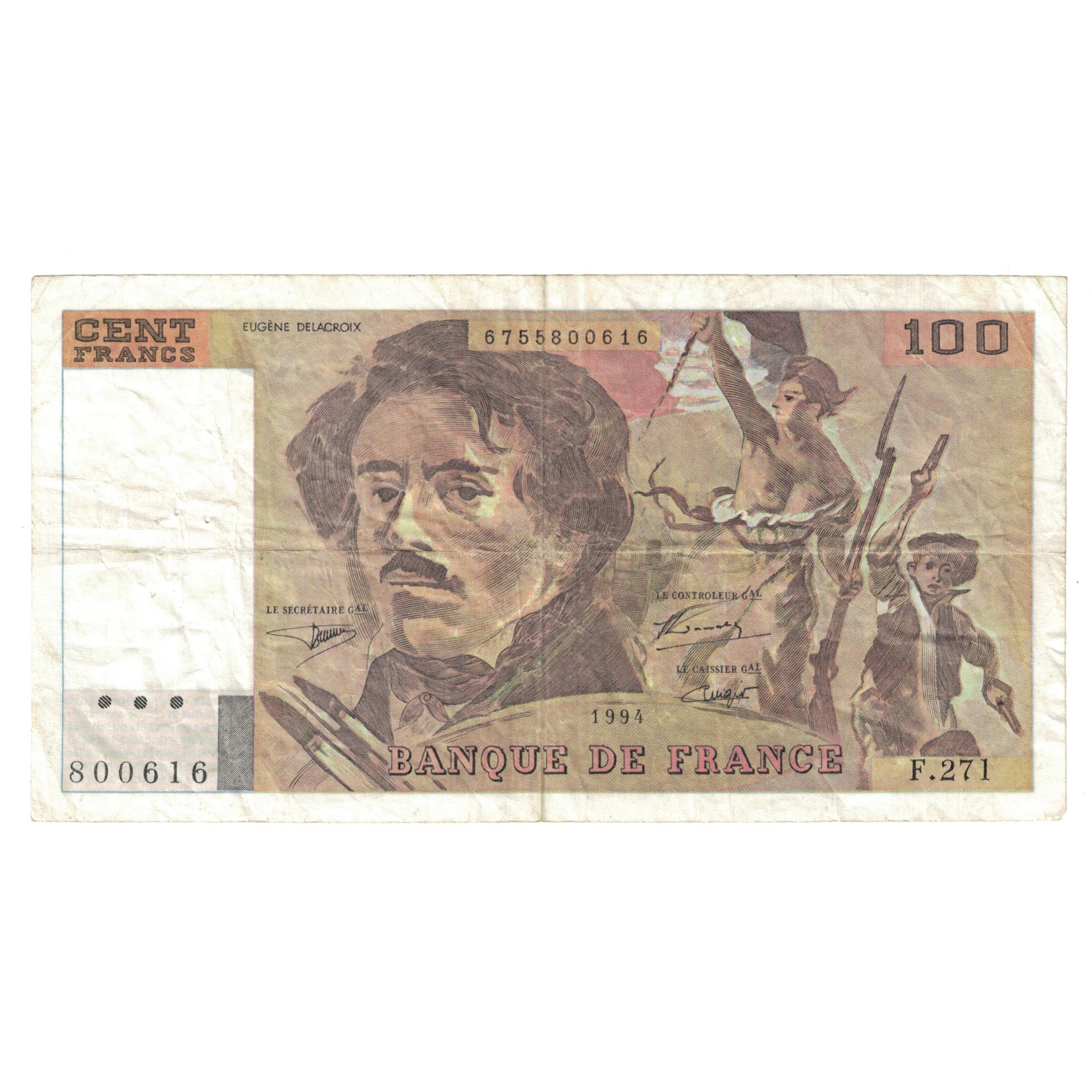 Francia, 100 Francs, Delacroix, 1994, BC+, Fayette:69ter.1a, KM:154h