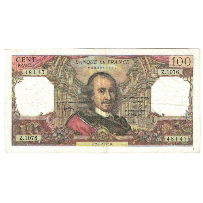 France, 100 Francs, Corneille, 1977, Z.1076, EF(40-45), Fayette:65.58, KM:149f