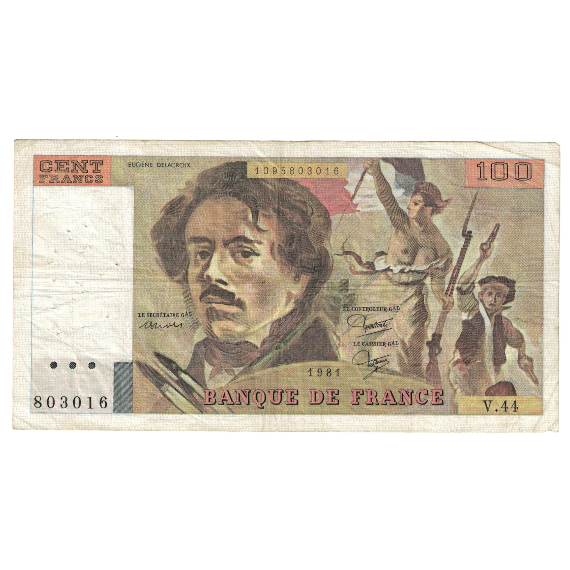 Francia, 100 Francs, Delacroix, 1981, V.44, MBC, Fayette:69.5, KM:154b