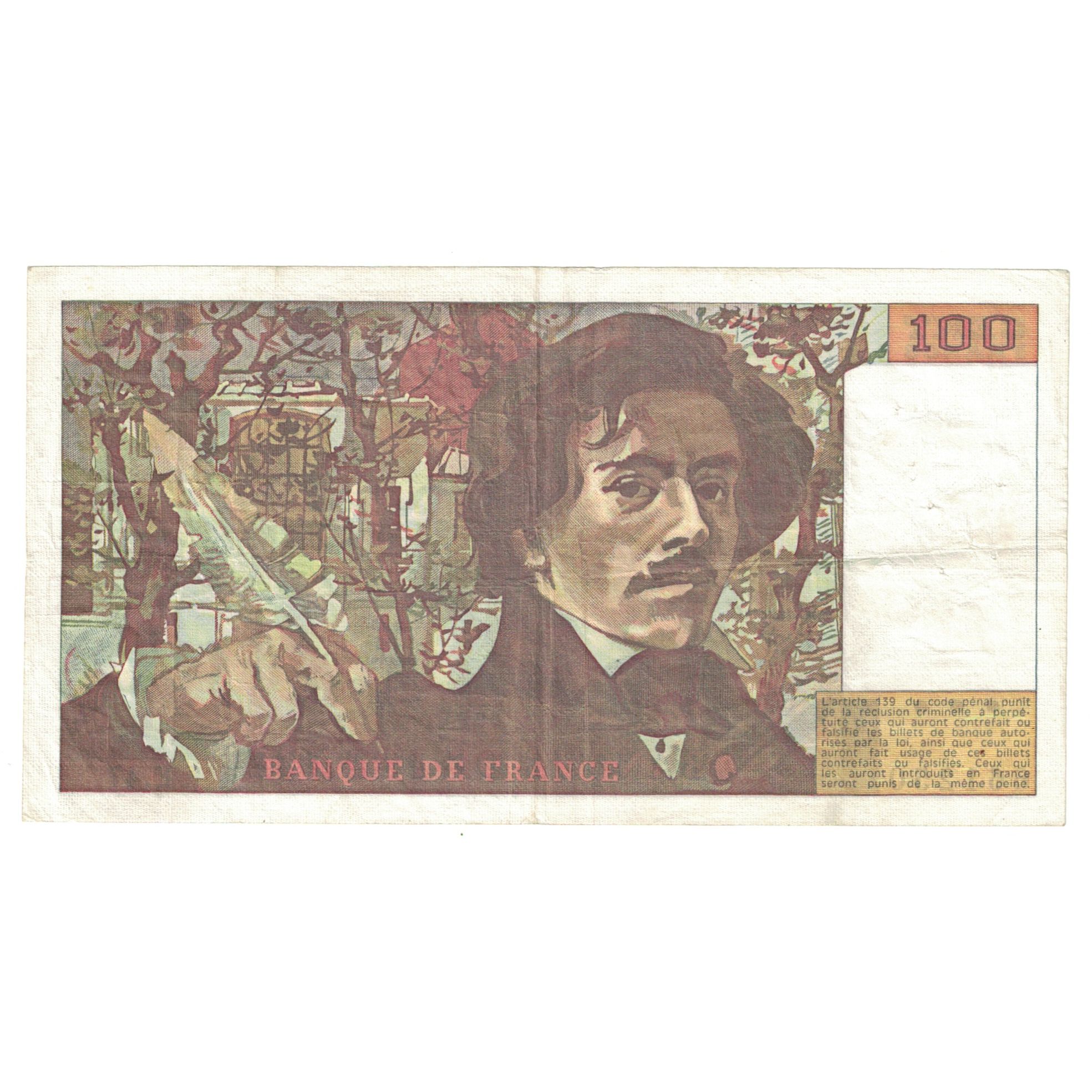 France, 100 Francs, Delacroix, 1981, E.47, AU(50-53), Fayette:69.5, KM:154b