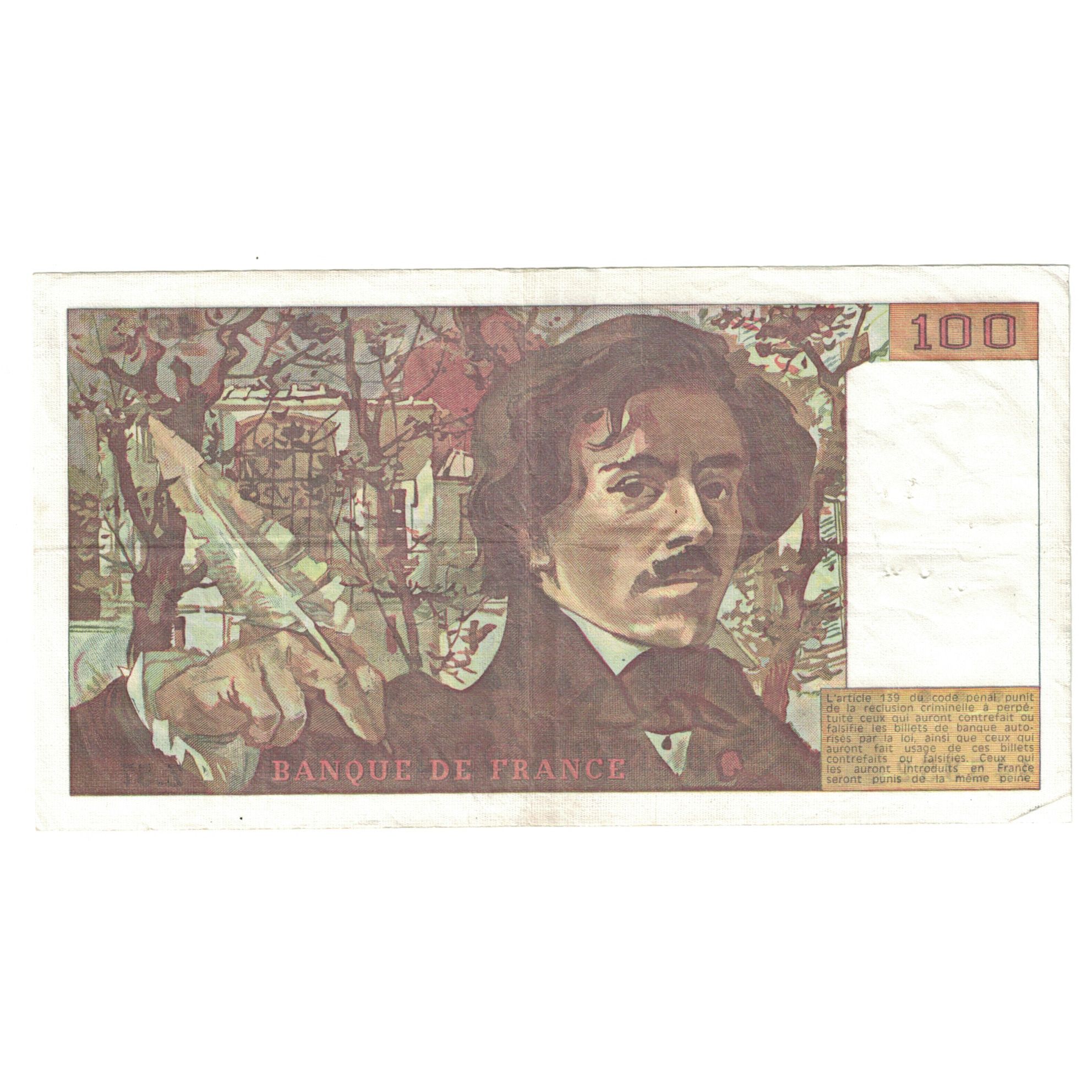 France, 100 Francs, Delacroix, 1982, Z.57, AU(50-53), Fayette:69.06, KM:154b