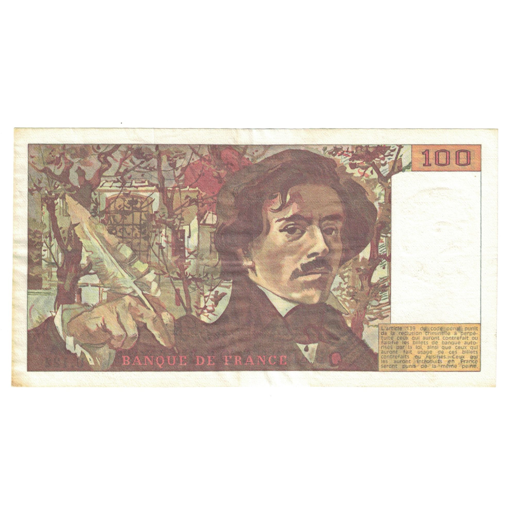 France, 100 Francs, Delacroix, 1987, U.122, AU(55-58), Fayette:69.11, KM:154c