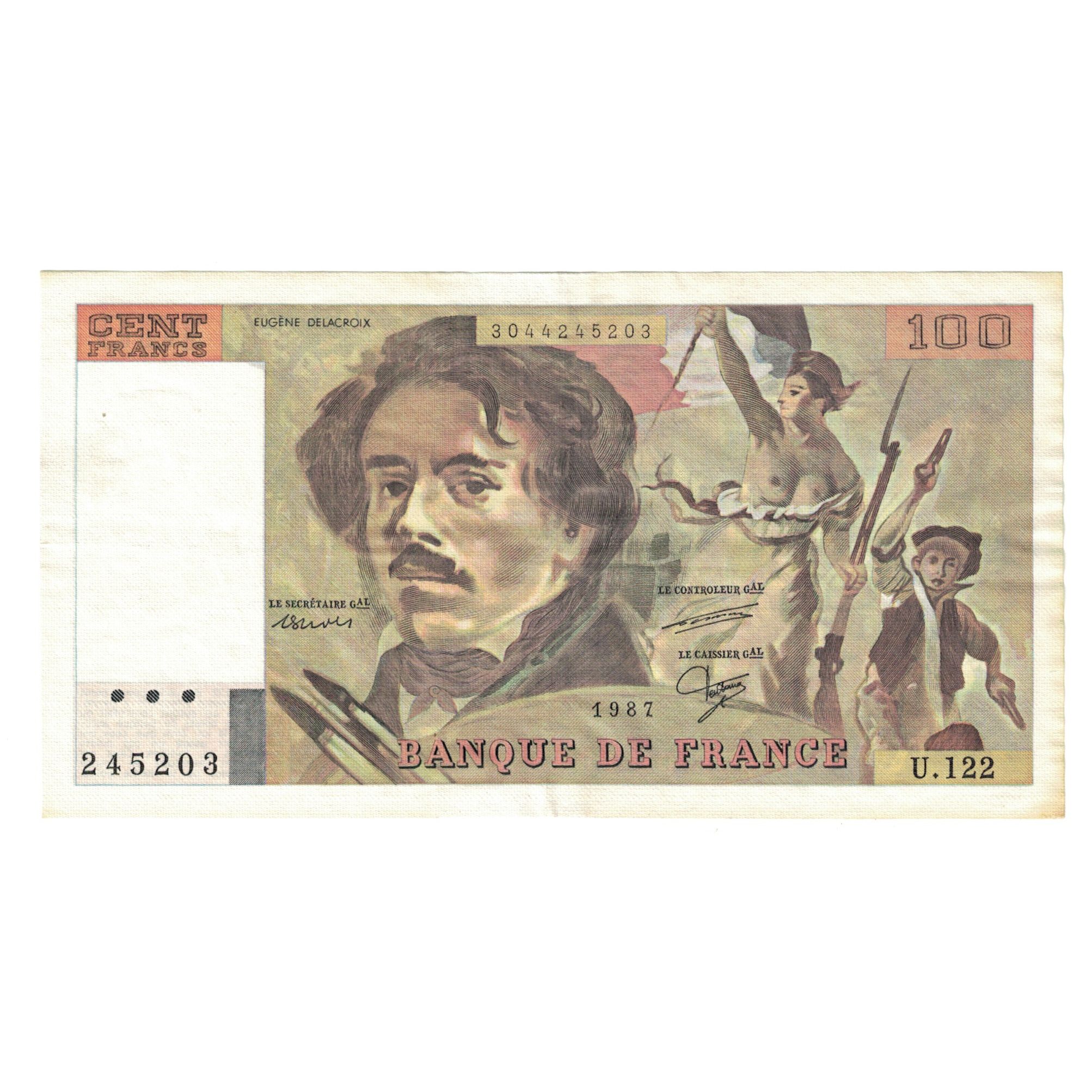 France, 100 Francs, Delacroix, 1987, U.122, UNC(60-62), Fayette:69.11, KM:154c