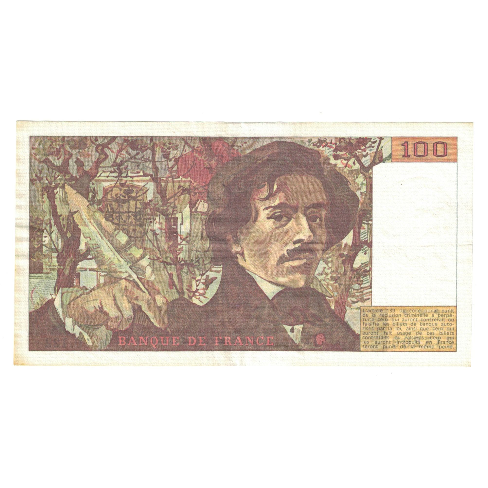 France, 100 Francs, Delacroix, 1987, U.122, UNC(60-62), Fayette:69.11, KM:154c