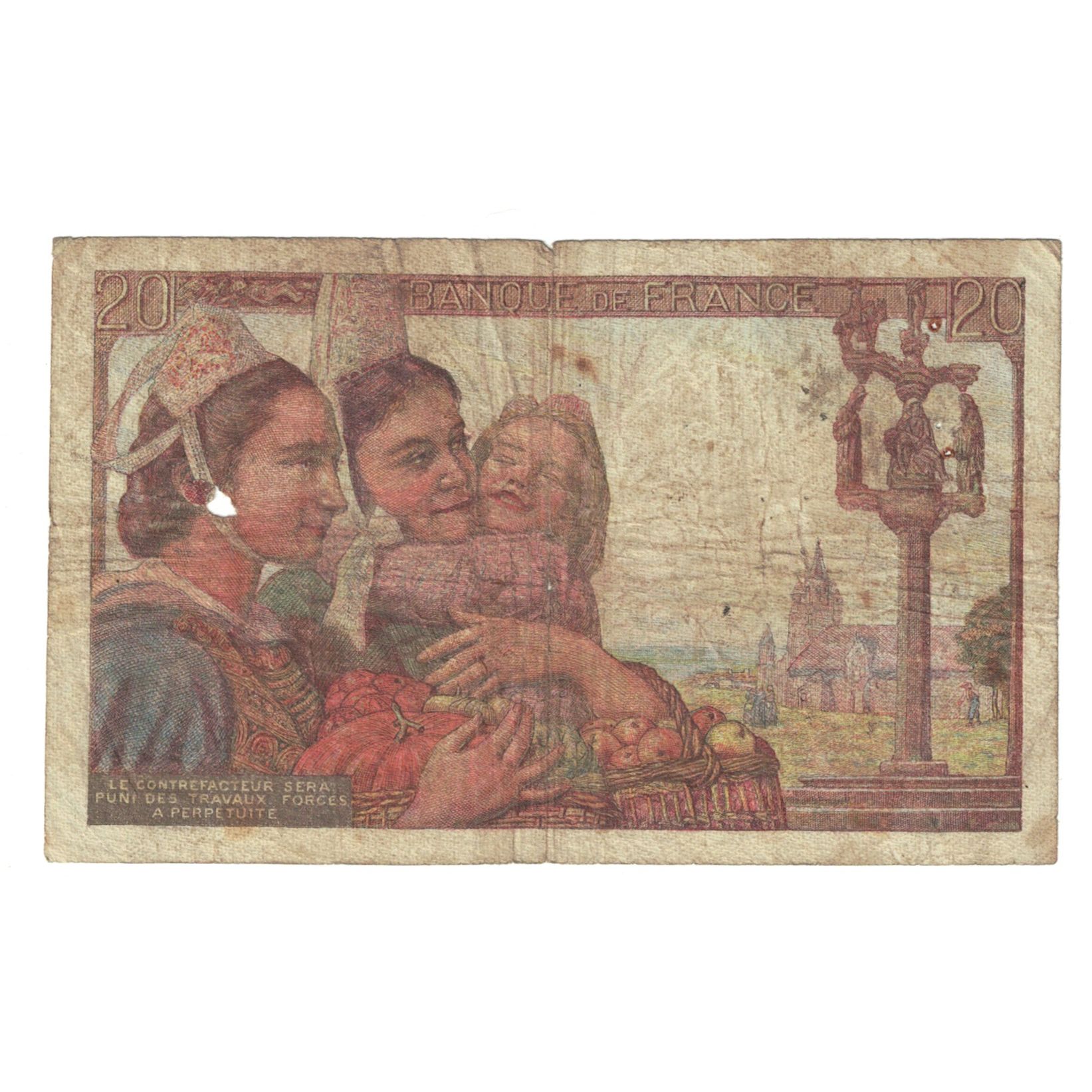 France, 20 Francs, Pêcheur, 1942, Z.13, VG(8-10), Fayette:13.1, KM:100a